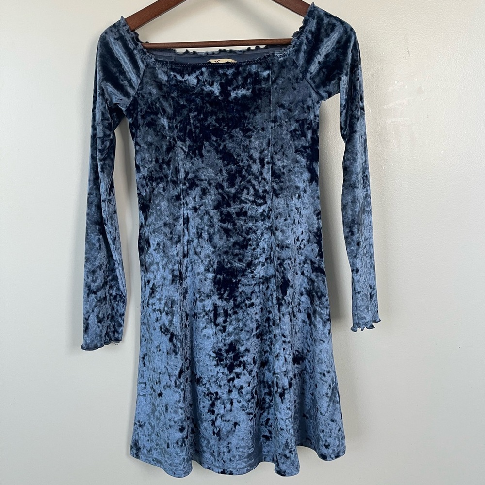 Hollister Light Blue Crushed Velvet Off-Shoulder Dress
